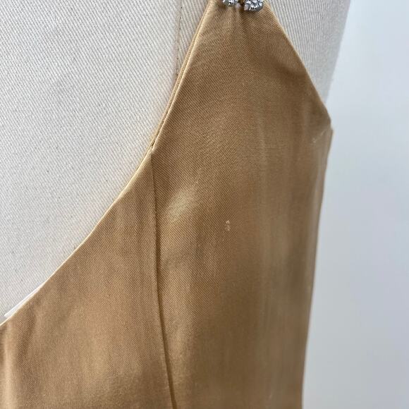 Vintage 90s Jessica McClintock Satin Mini Dress Flower Beaded Straps Champagne 6 - Picture 13 of 15